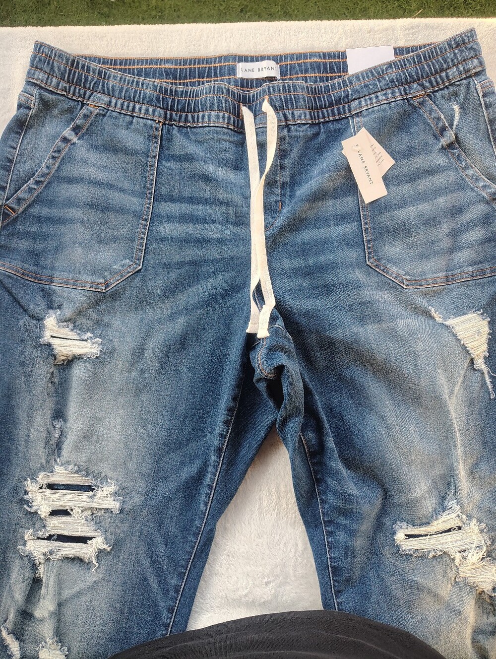 Lane Bryant women’s Blue Distressed Denim Drawstring Jogger Pants